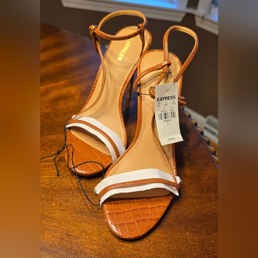 NWT Express Brown Strappy Heels, Women's Sz 7